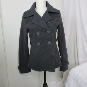 YMI Pea Coat Double Breasted Gray Short Wool Blend Size Small